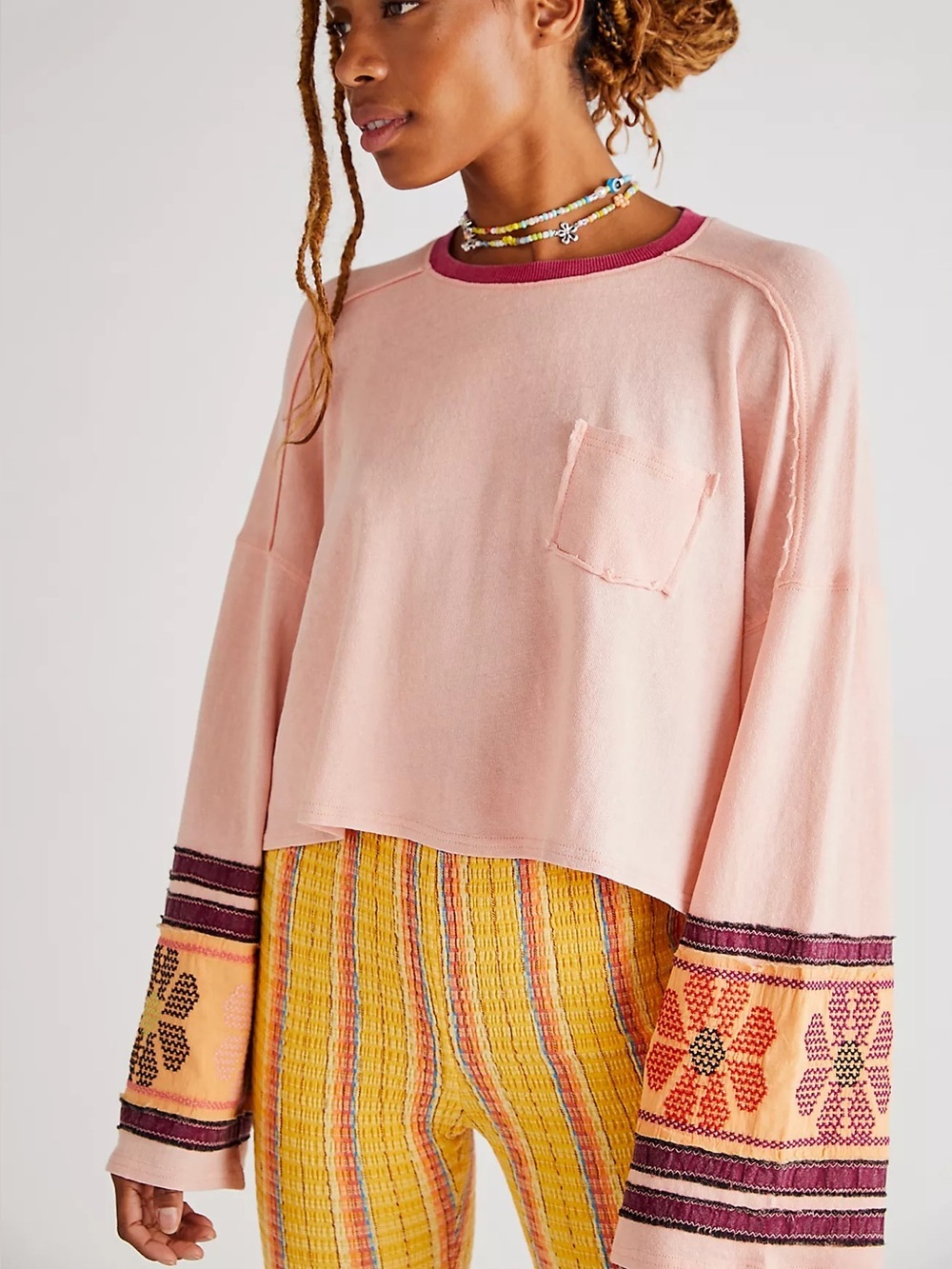 We the free people Sidney Lagenlook boho cottage floral wide sleeve oversize tee